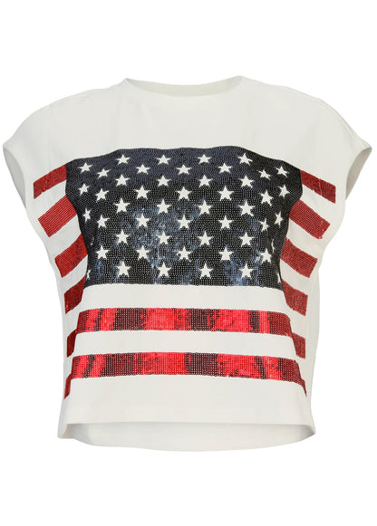 Stars And Stripes Sequin Top Cloud Dancer | Venus Value