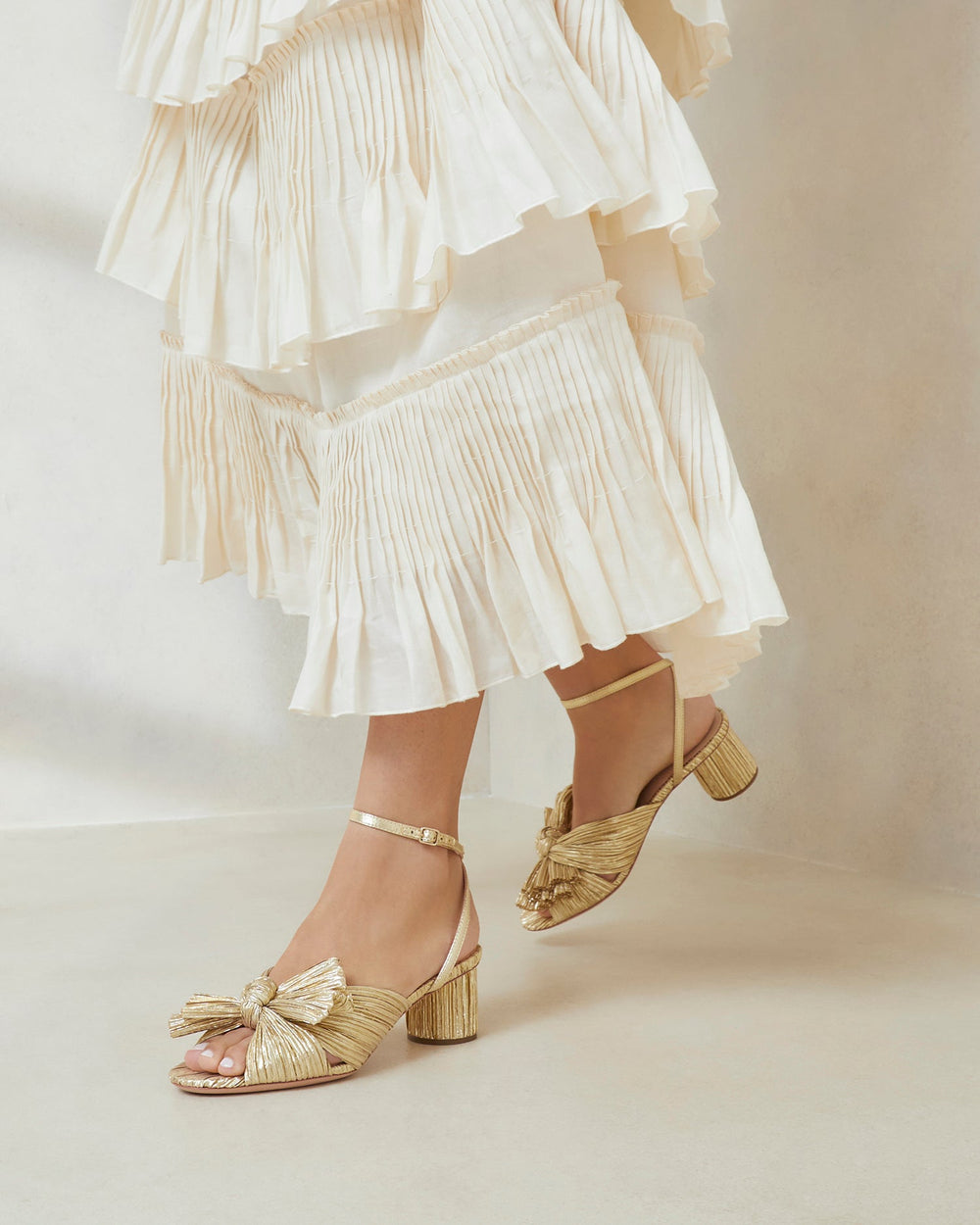Loeffler Randall Women / Dahlia Gold Pleated Bow Heel