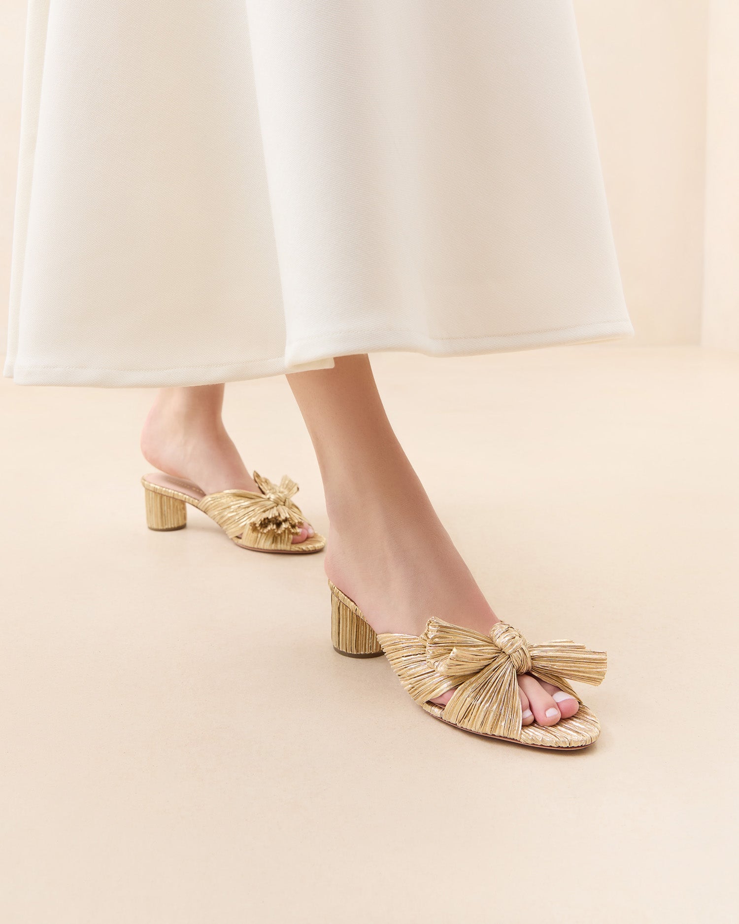 Loeffler Randall Women / Emilia Gold Pleated Bow Heel
