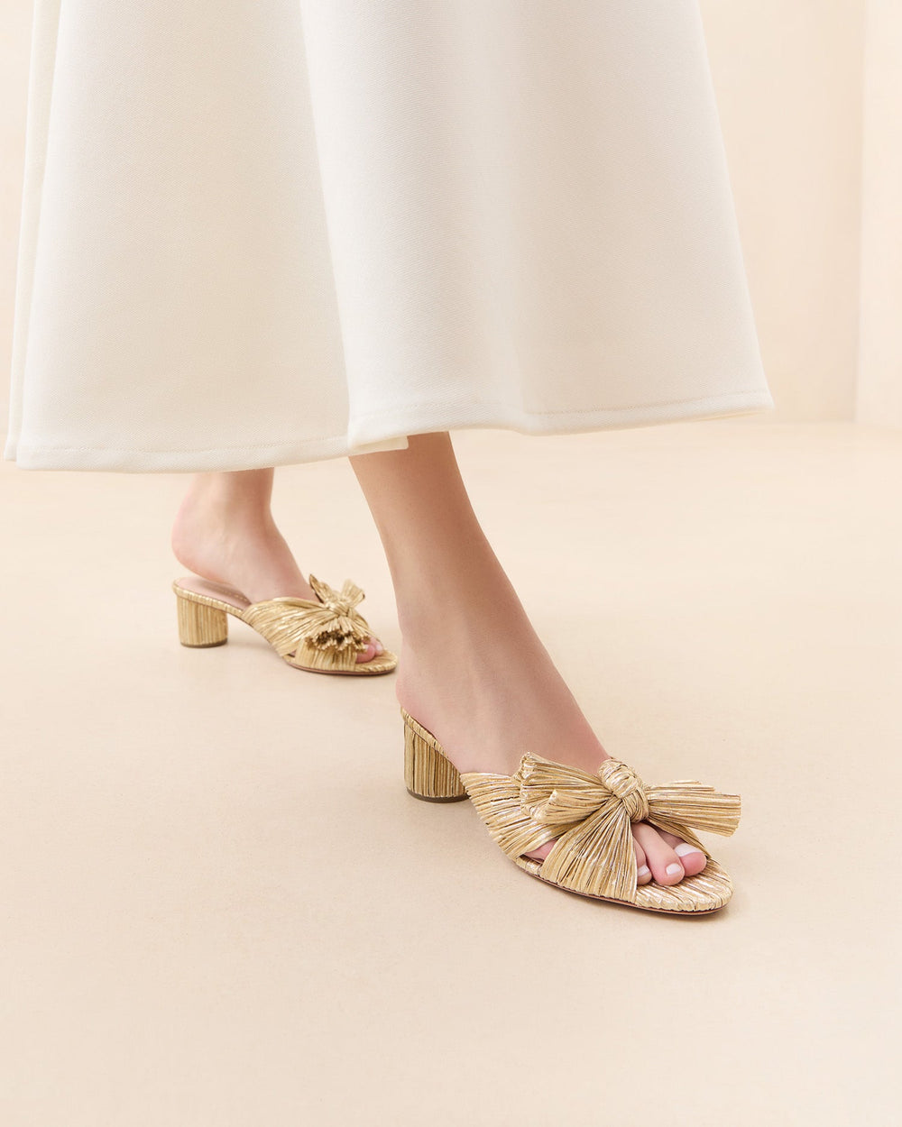 Loeffler Randall Women / Emilia Gold Pleated Bow Heel