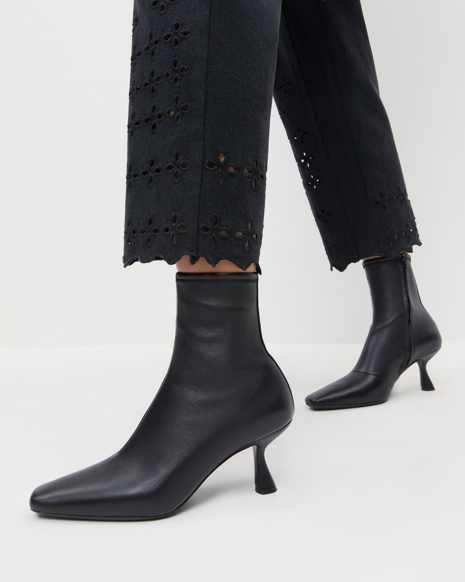 Loeffler Randall Women / Thandy Black Leather Curved Heel Bootie