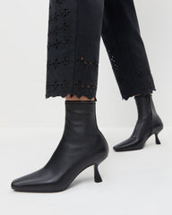 Loeffler Randall Women / Thandy Black Leather Curved Heel Bootie