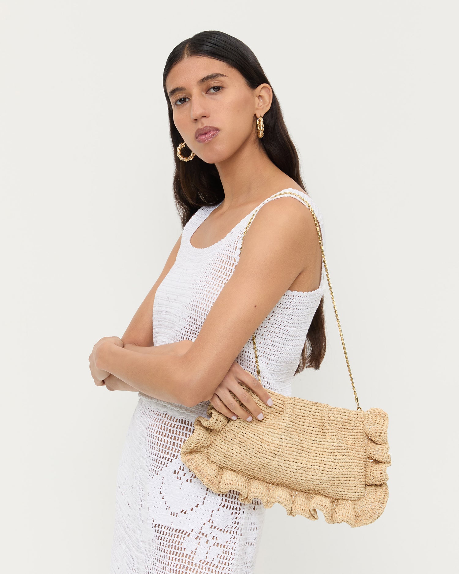 Loeffler Randall Women / Mavis Natural Raffia Ruffle Clutch