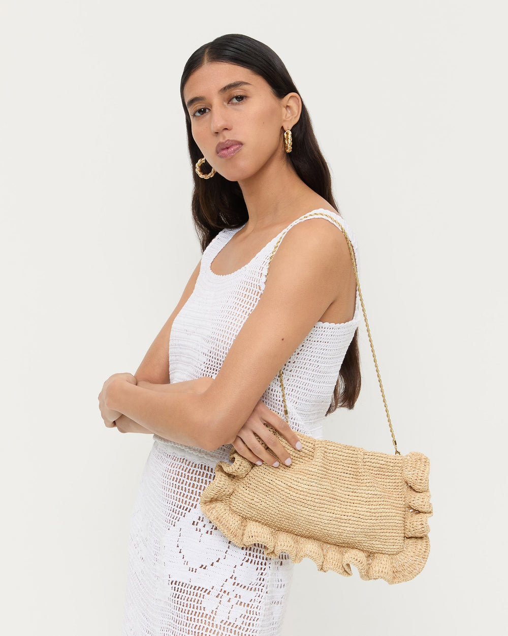 Loeffler Randall Women / Mavis Natural Raffia Ruffle Clutch