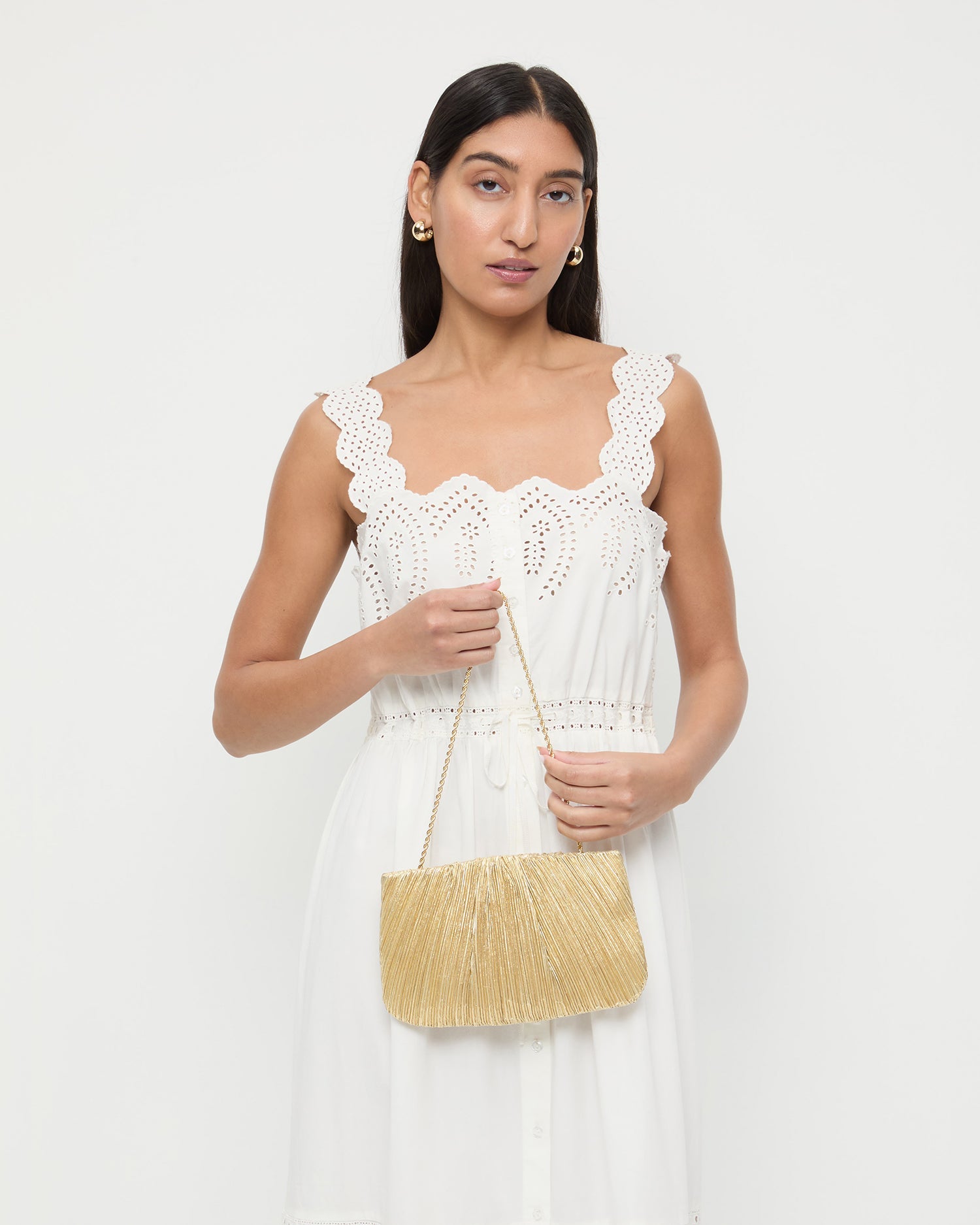 Loeffler Randall Women / Brit Gold Lamé Pleated Clutch