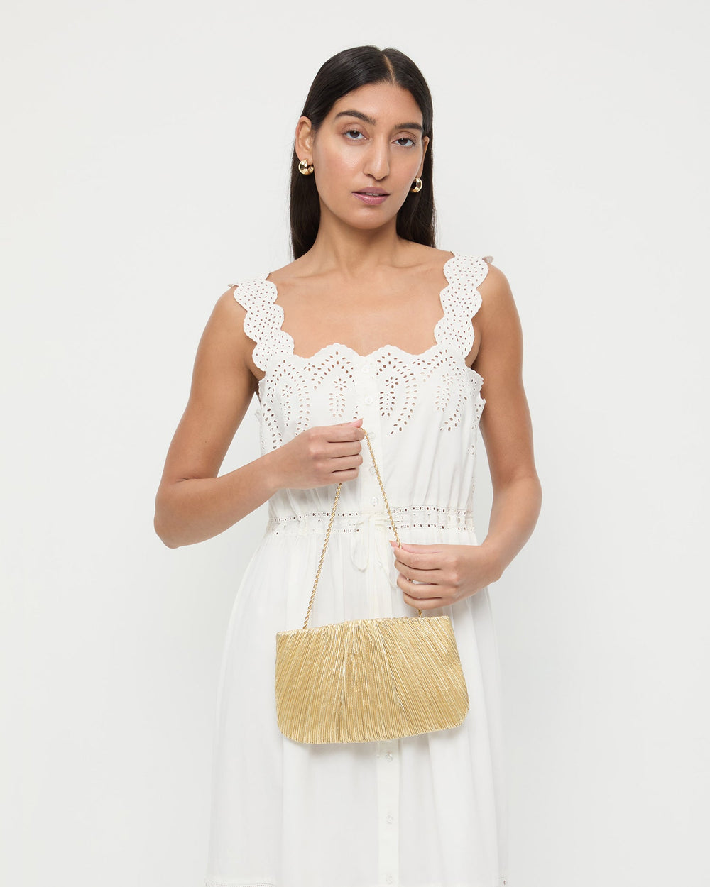 Loeffler Randall Women / Brit Gold Lamé Pleated Clutch