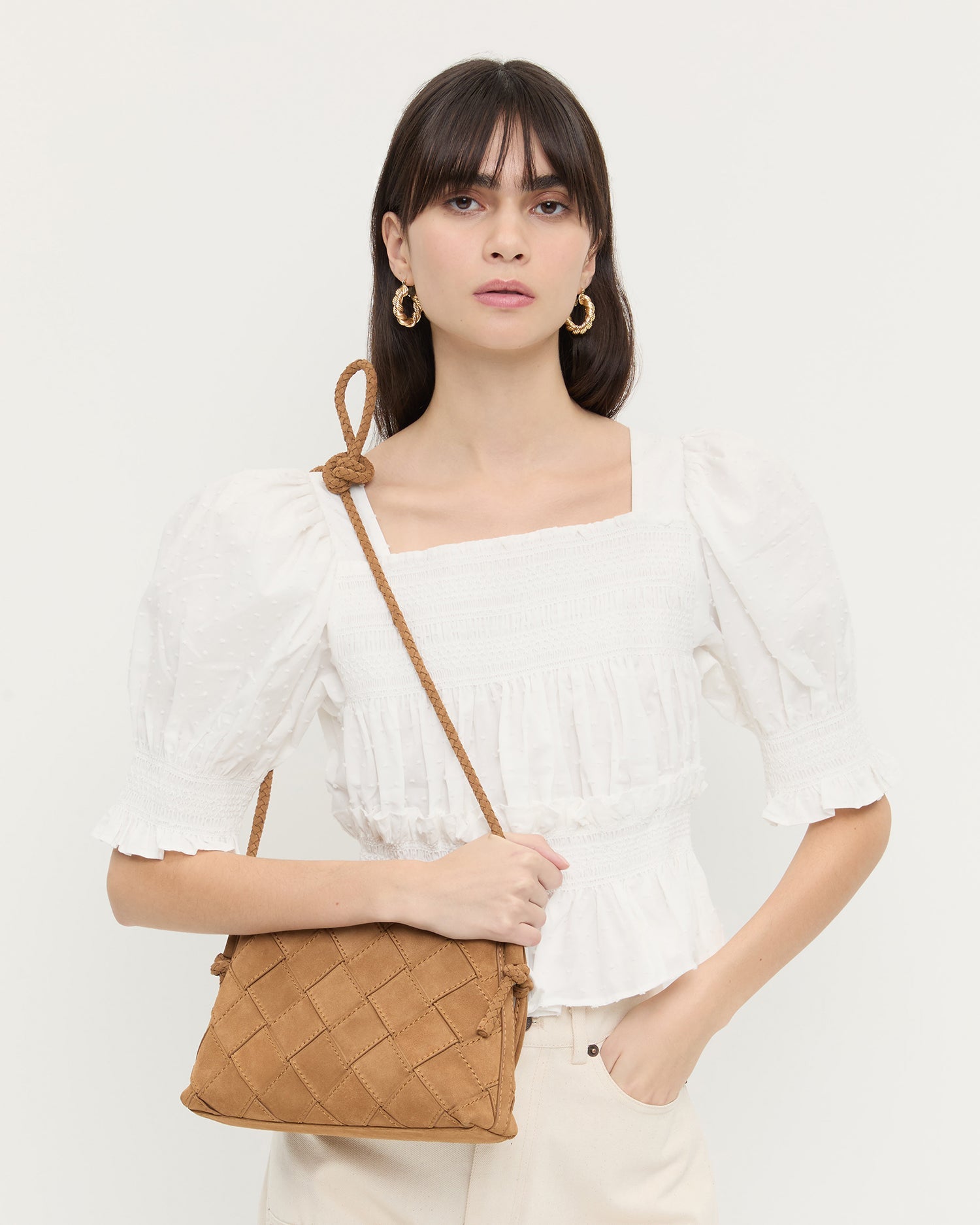 Loeffler Randall Women / Mallory Toffee Woven Suede Crossbody