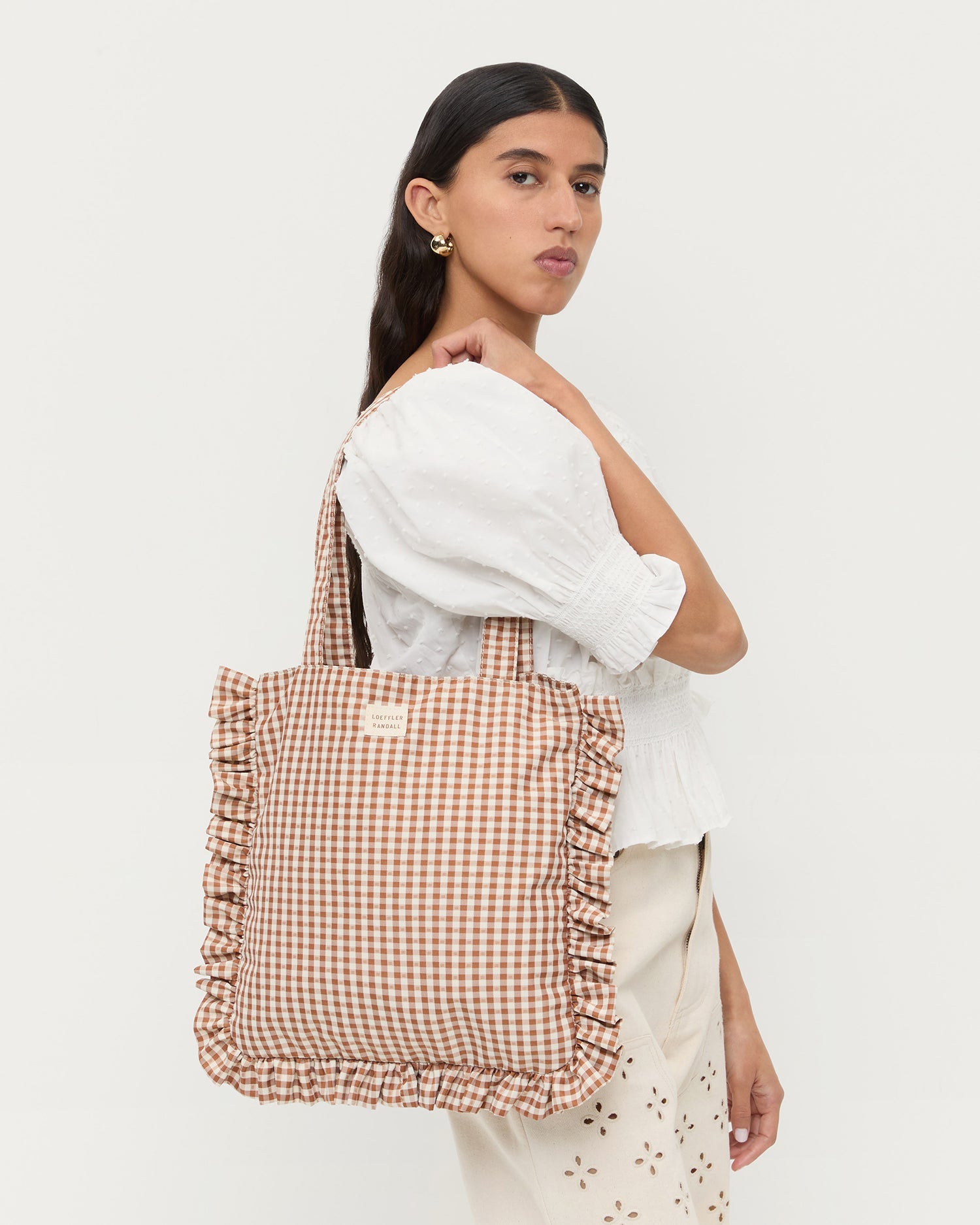 Loeffler Randall Women / Justine Brown Gingham Ruffle Tote