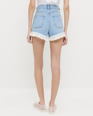 Loeffler Randall Women / Kay Lace-Trimmed Denim Shorts