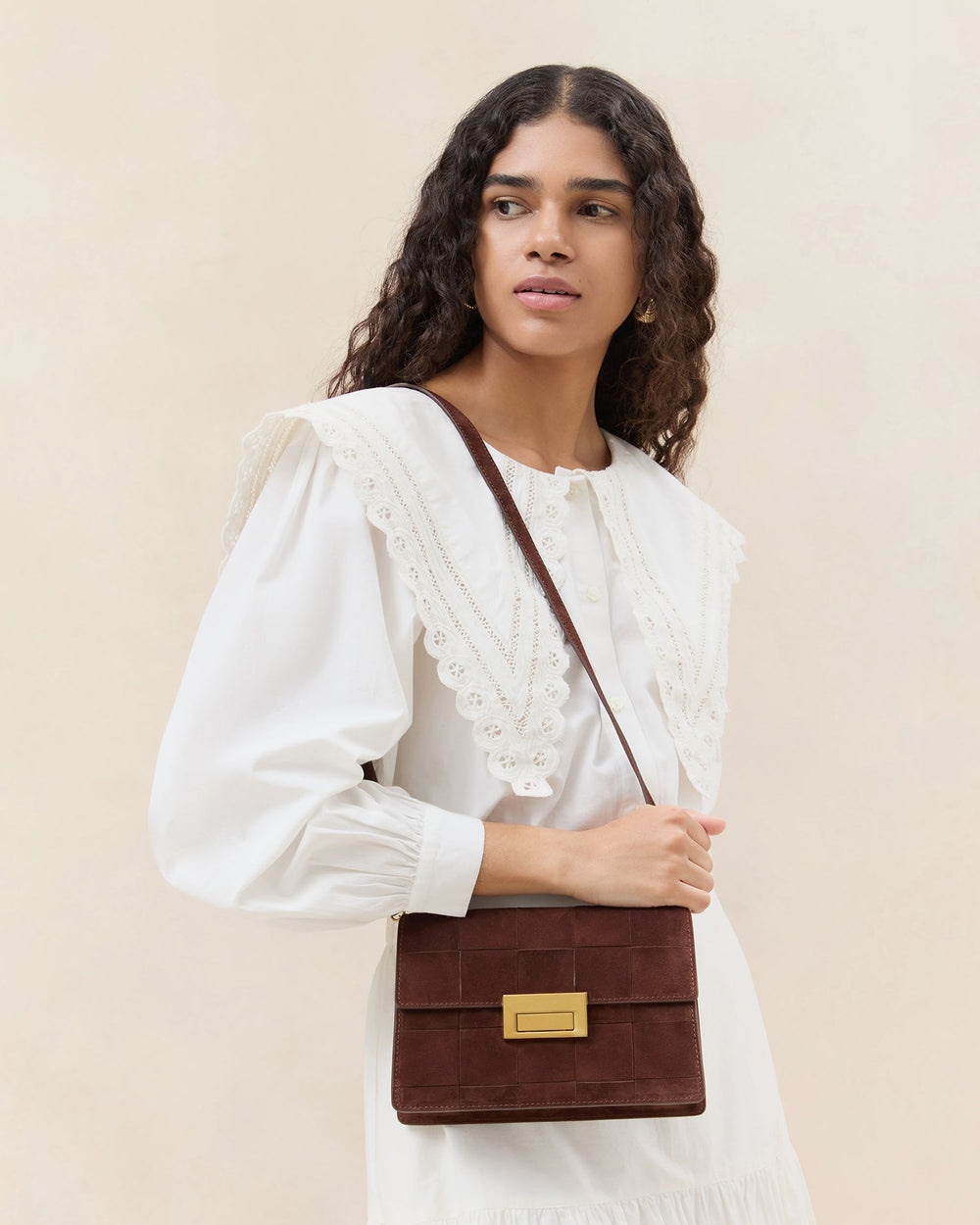 Loeffler Randall Women / Delphine Espresso Suede Shoulder Bag