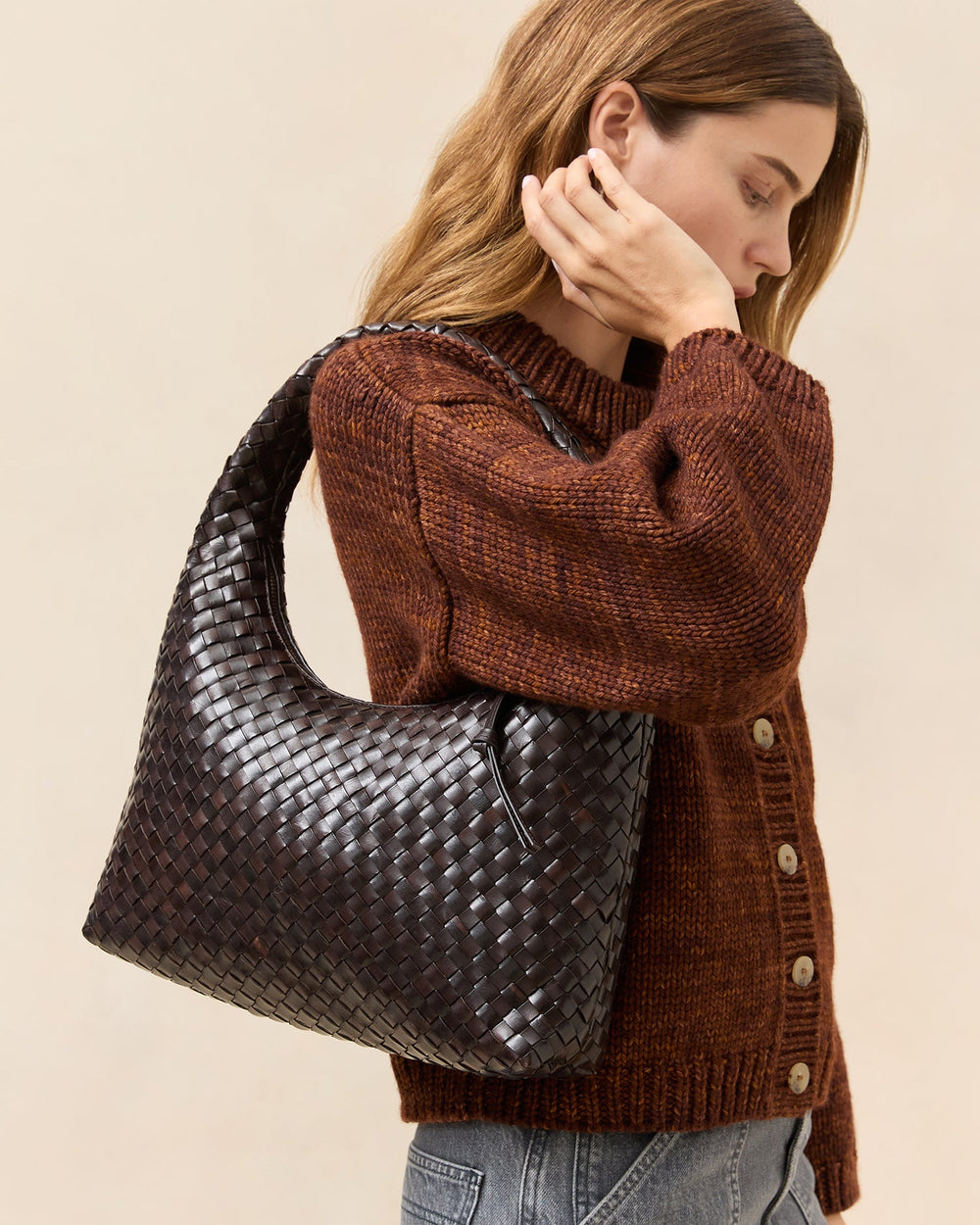 Loeffler Randall Women / Willow Chocolate Woven Hobo Bag