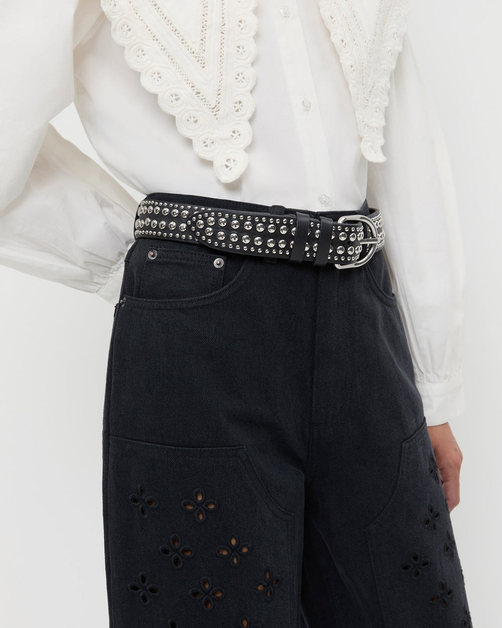 Loeffler Randall Women / Isaac Black/Silver Studded Belt