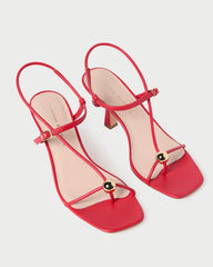 Loeffler Randall Women / Triana Red Leather Mid-Heel Sandal