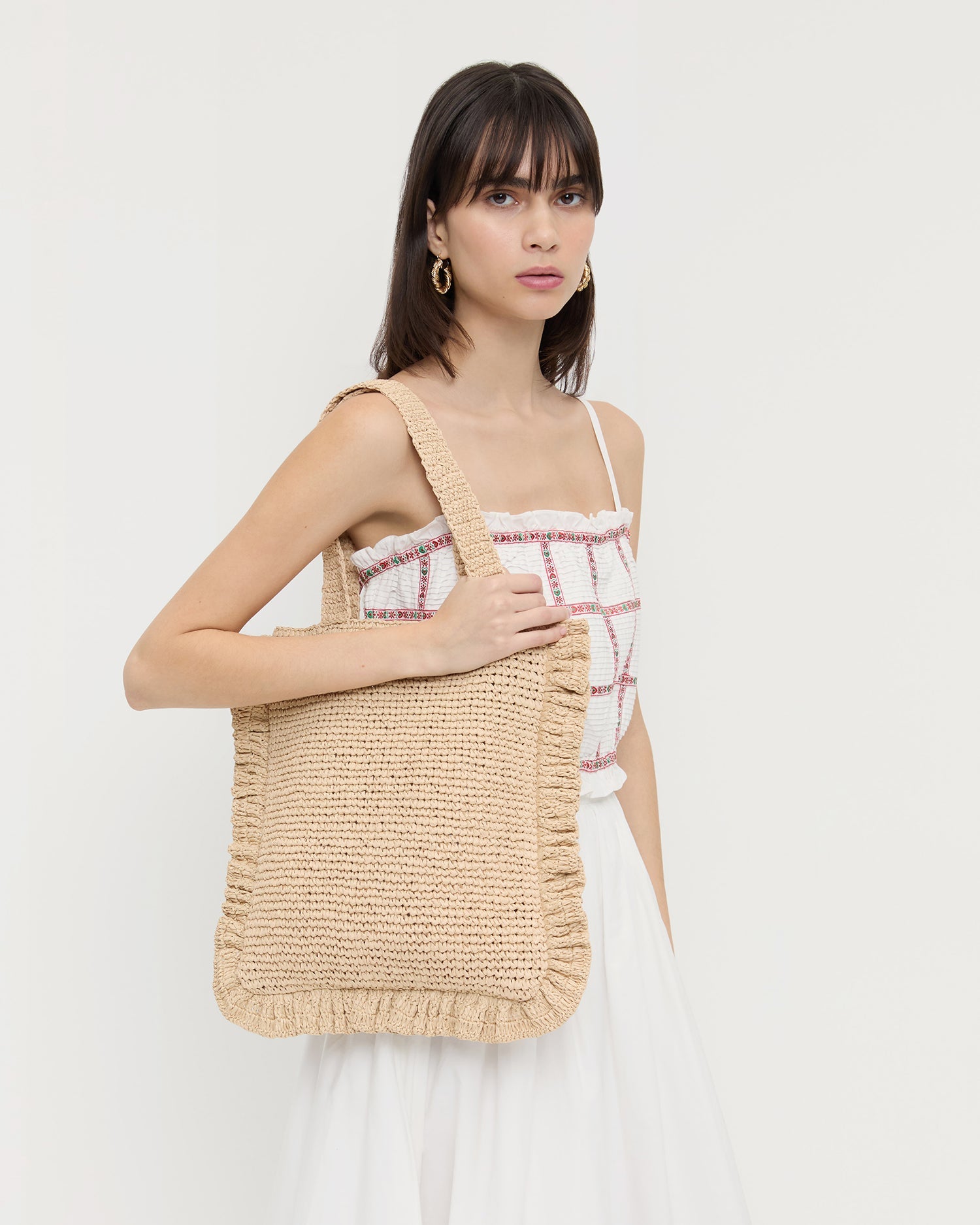 Loeffler Randall Women / Justine Natural Crochet Ruffle Tote