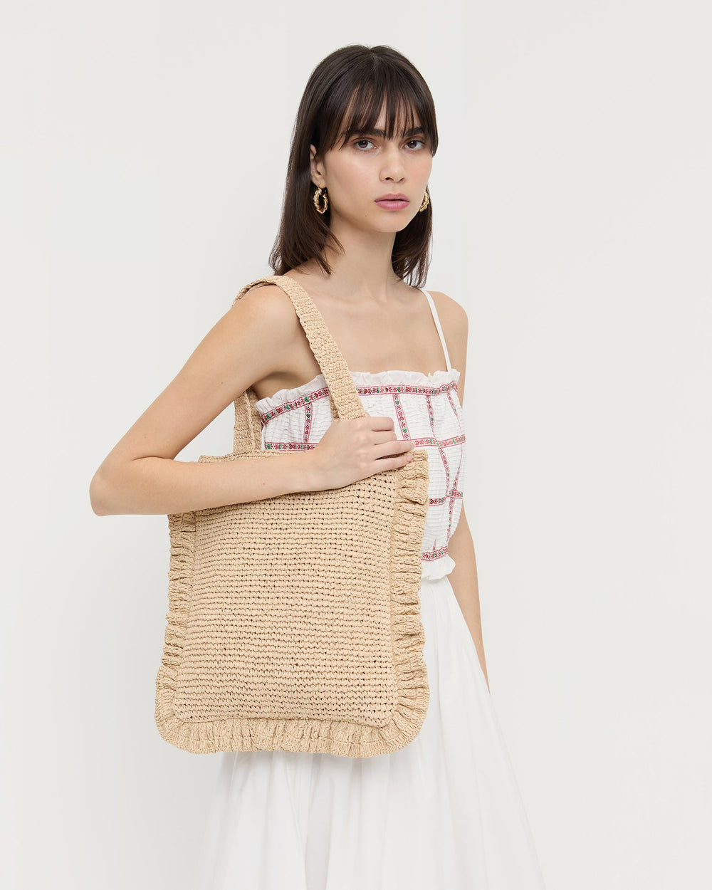 Loeffler Randall Women / Justine Natural Crochet Ruffle Tote