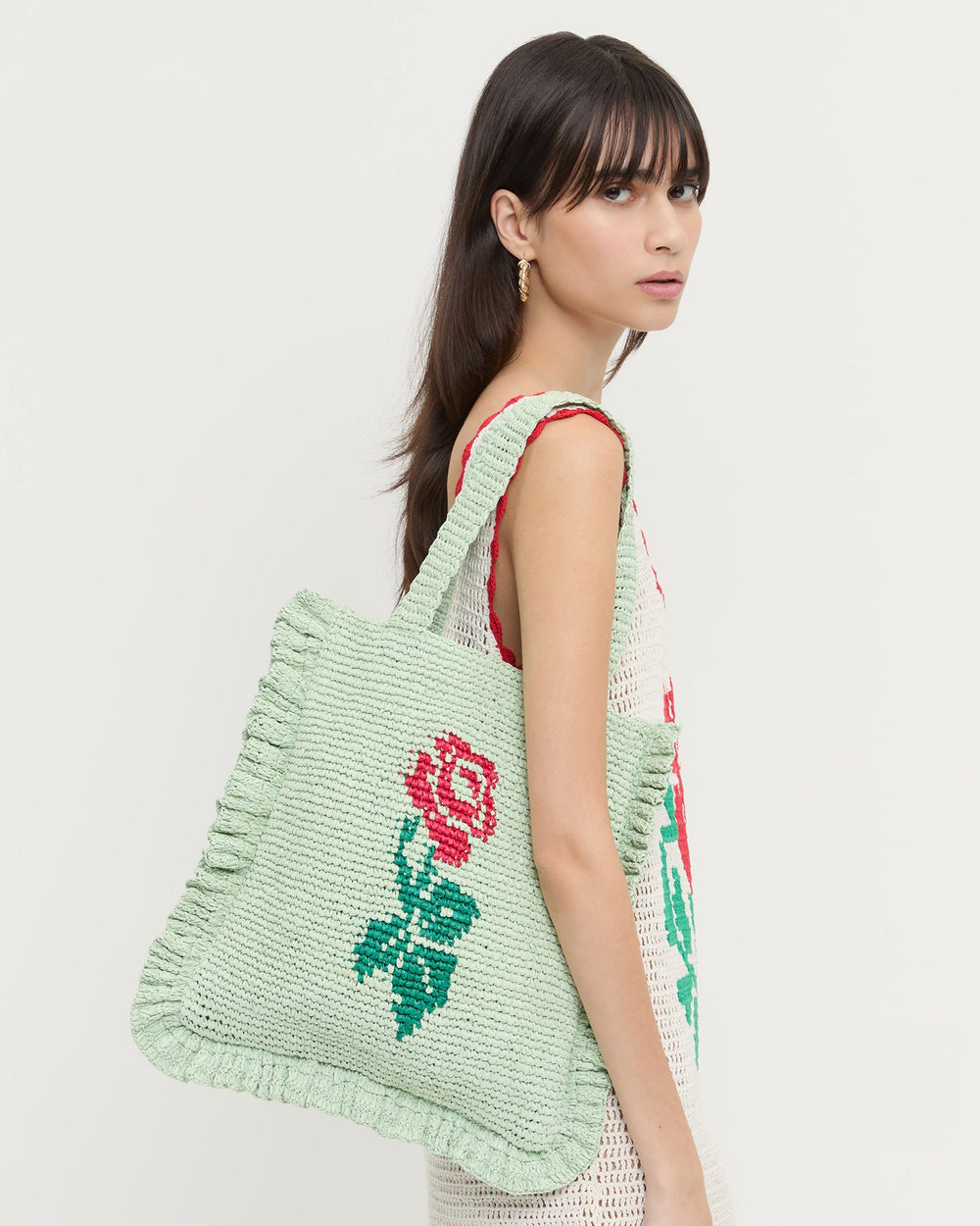 Loeffler Randall Women / Justine Mint Crochet Ruffle Tote