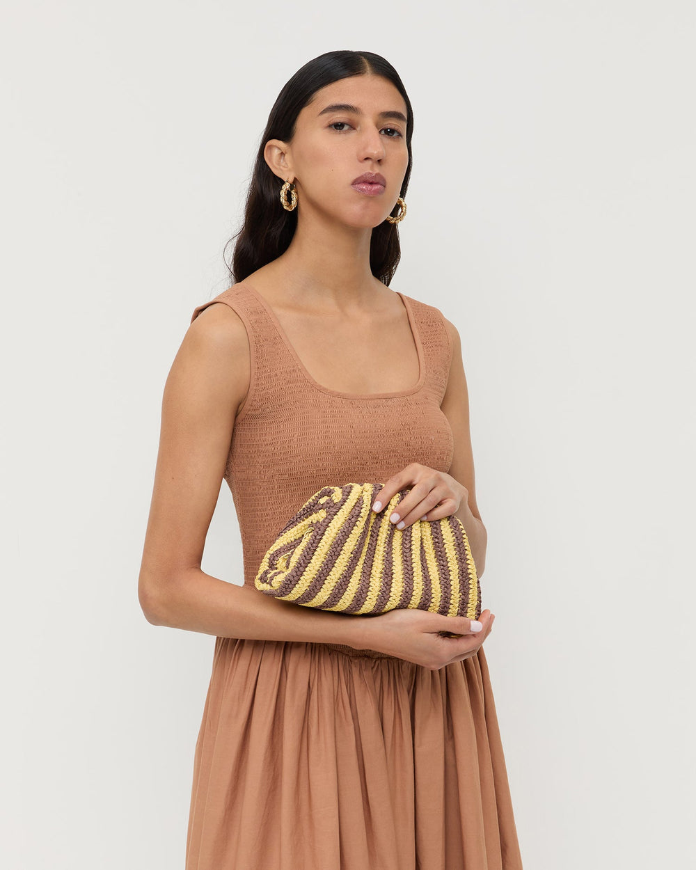 Loeffler Randall Women / Bailey Brown/Butter Stripe Dome Clutch