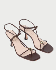 Loeffler Randall Women / Triana Espresso Leather Mid-Heel Sandal