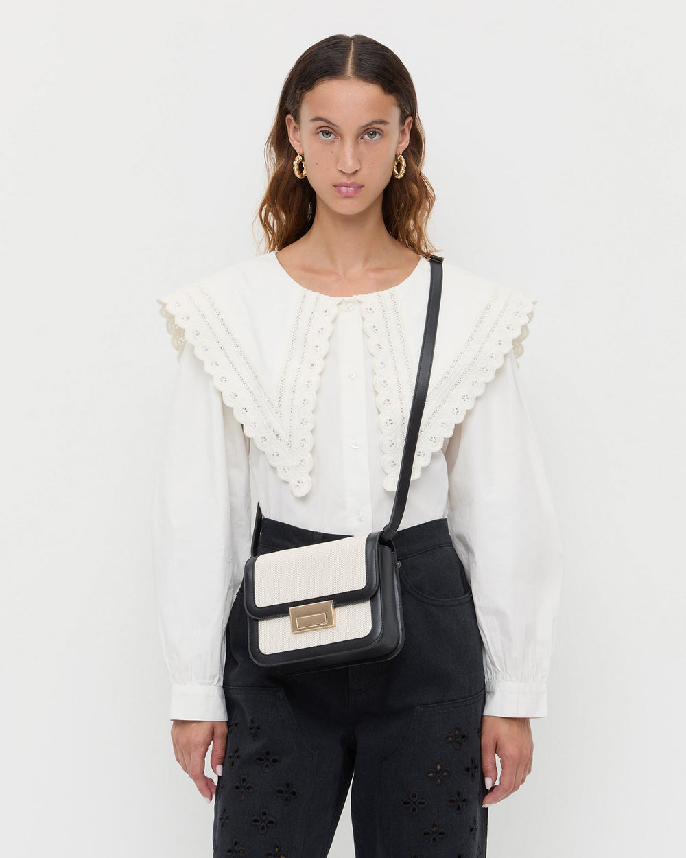 Loeffler Randall Women / Desi Black/Natural Canvas Crossbody