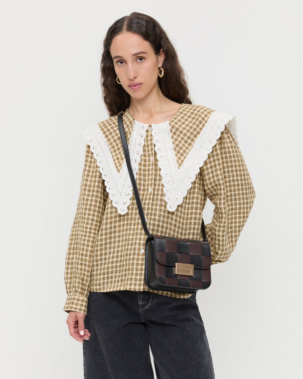 Loeffler Randall Women / Desi Black/Espresso Woven Leather Crossbody
