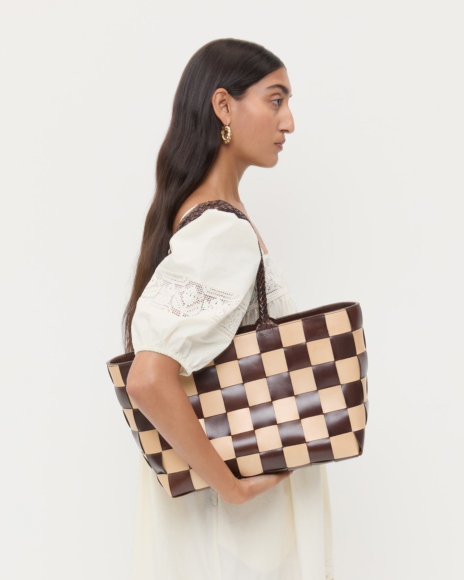 Loeffler Randall Women / Klara Brown/Butter Woven Leather Tote