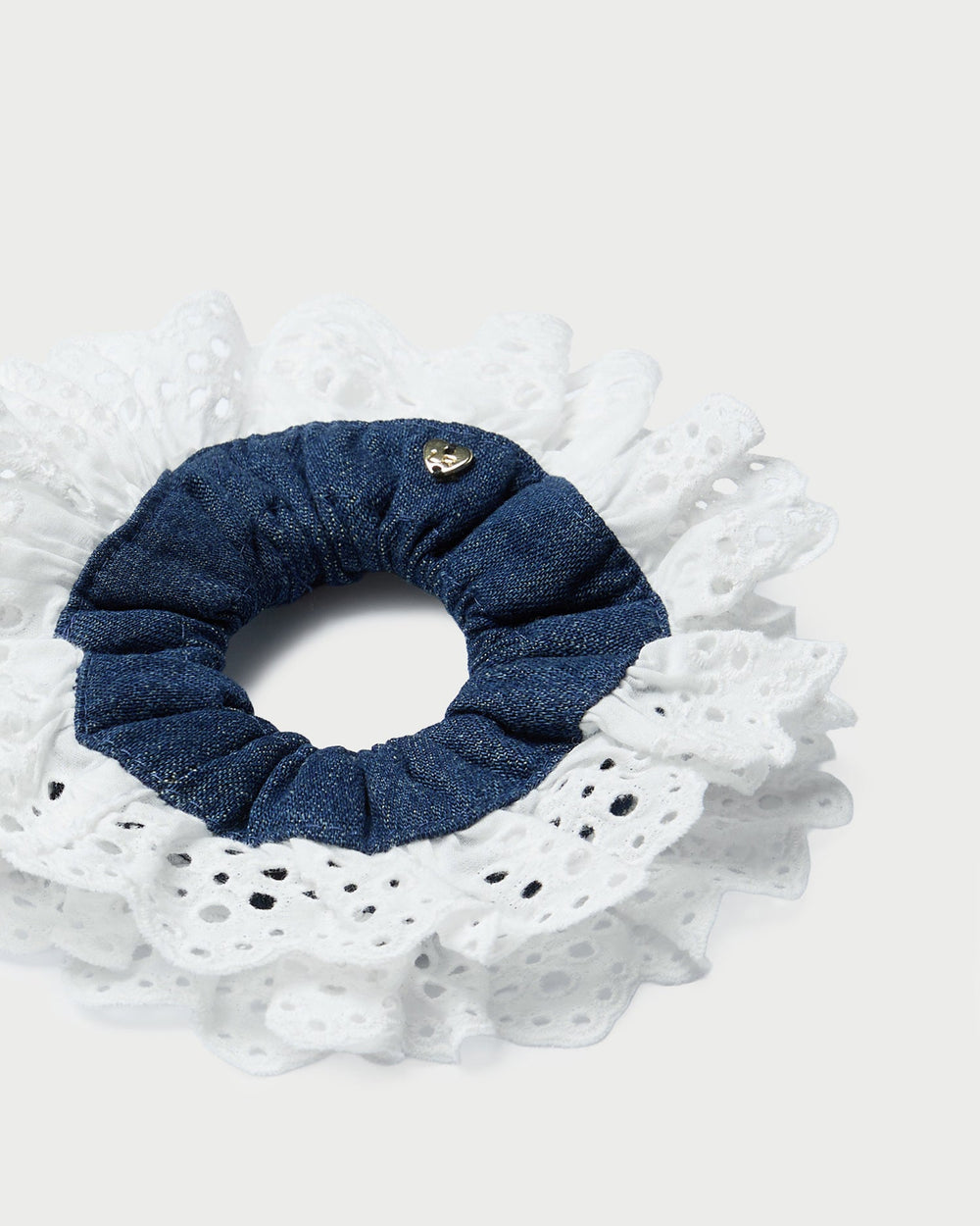 Loeffler Randall Women / Dolly Denim/Cream Embroidered Scrunchie