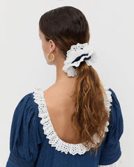 Loeffler Randall Women / Dolly Denim/Cream Embroidered Scrunchie