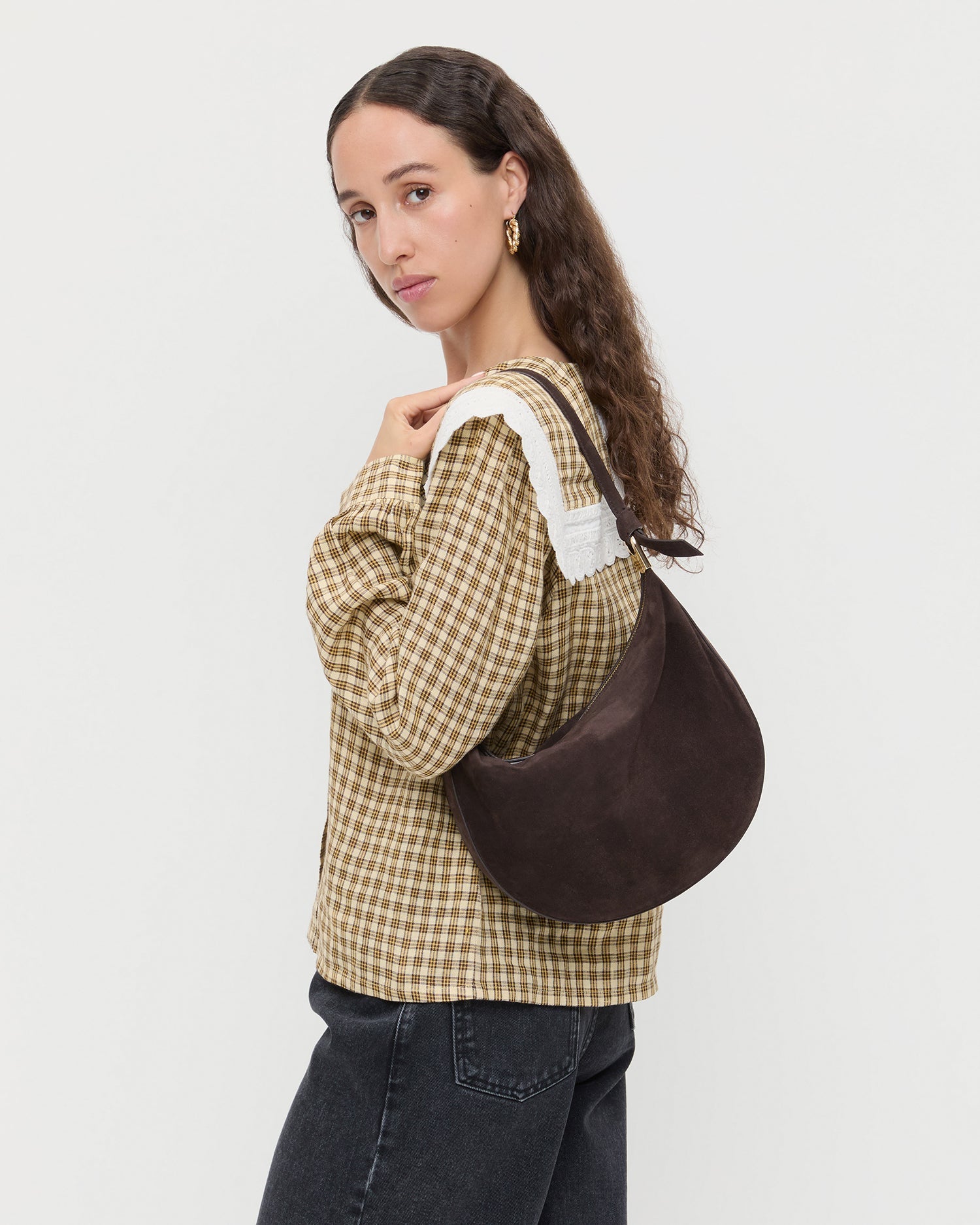 Loeffler Randall Women / Harlow Brown Suede Shoulder Bag