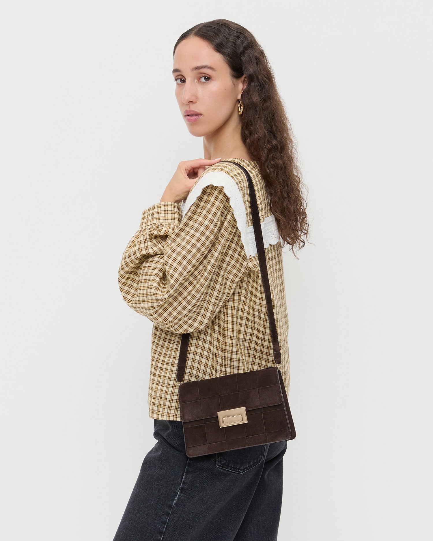 Loeffler Randall Women / Delphine Brown Suede Shoulder Bag