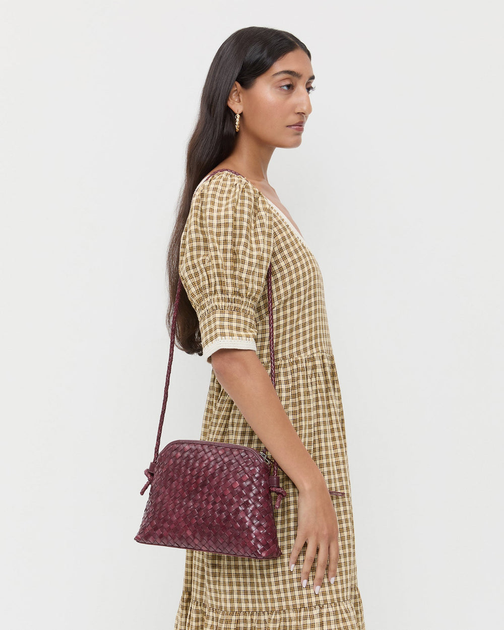 Loeffler Randall Women / Mallory Maroon Woven Leather Crossbody