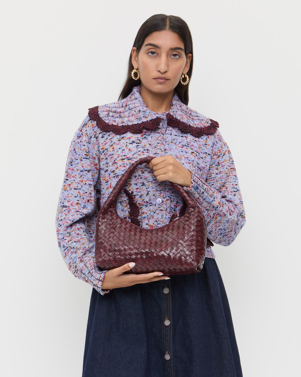 Loeffler Randall Women / Mercer Maroon Woven Shoulder Bag