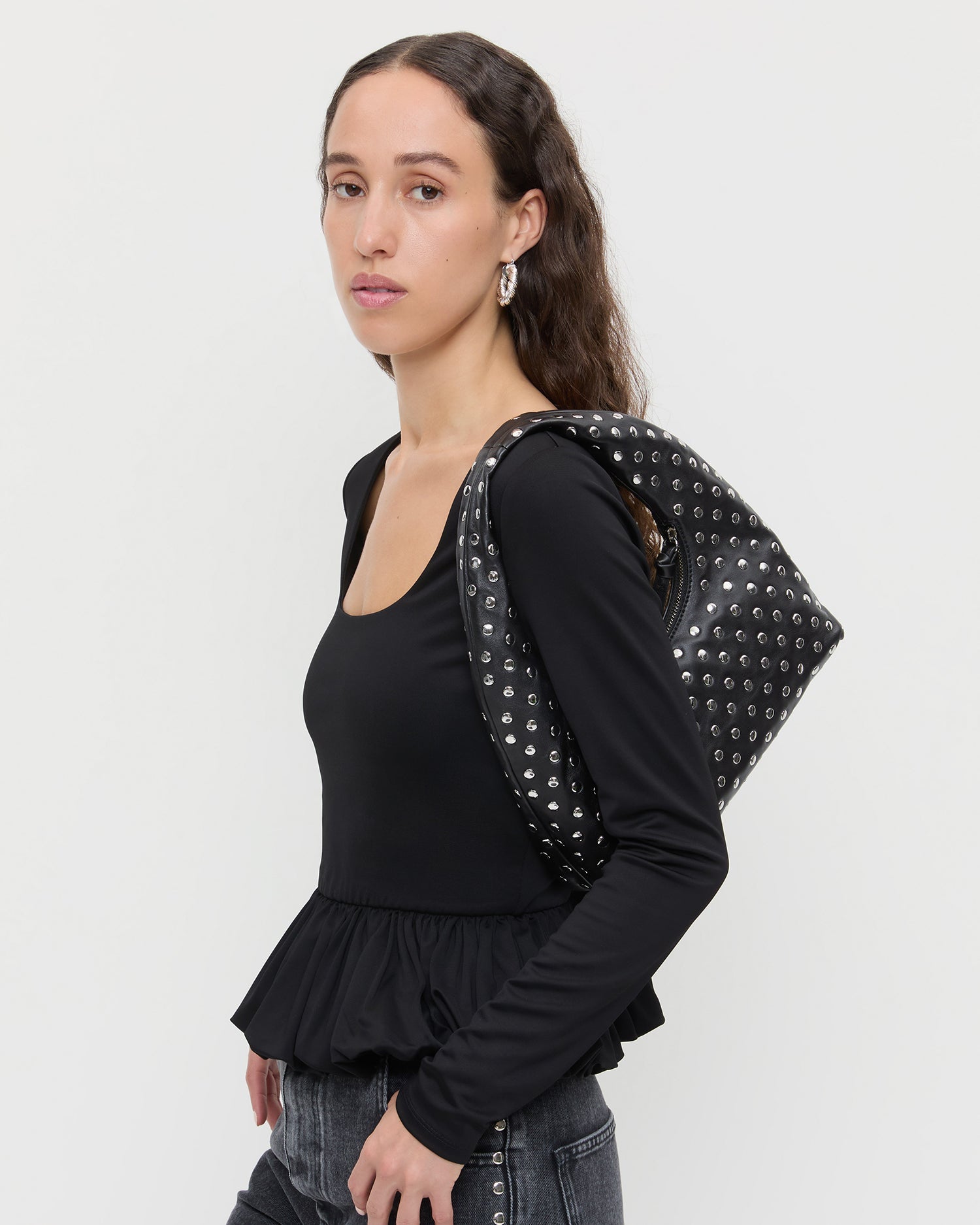 Loeffler Randall Women / Mercer Black/Silver Leather Shoulder Bag
