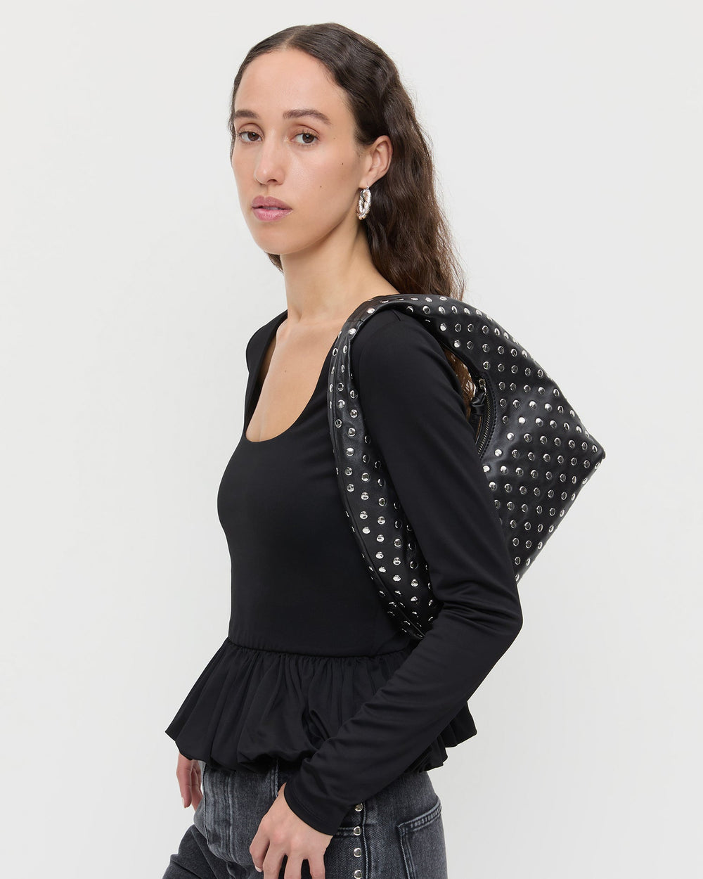 Loeffler Randall Women / Mercer Black/Silver Leather Shoulder Bag