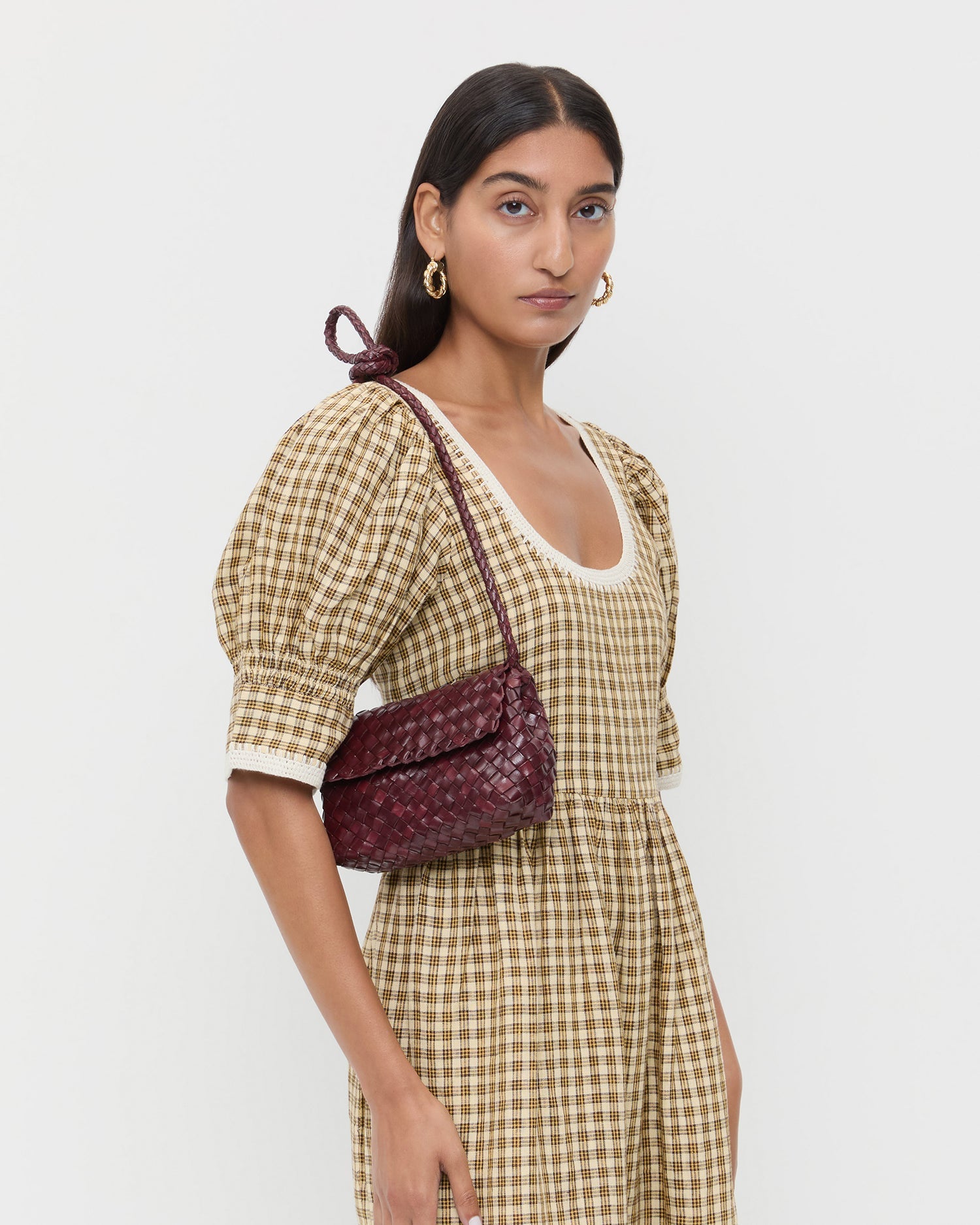 Loeffler Randall Women / Vinnie Maroon Woven Leather Crossbody