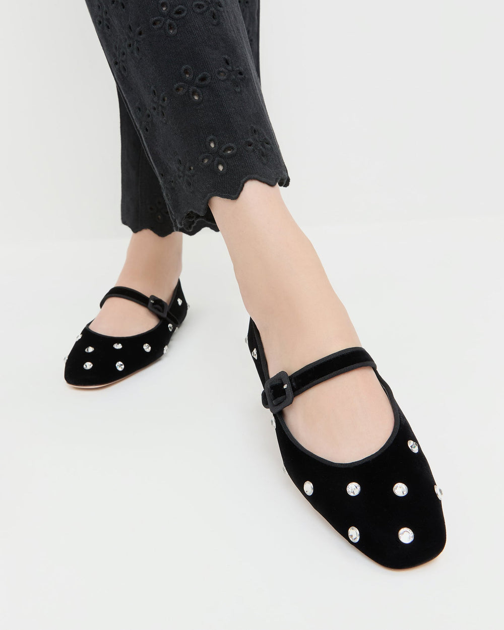 Loeffler Randall Women / Ginger Black/Crystal Velvet Mary Jane