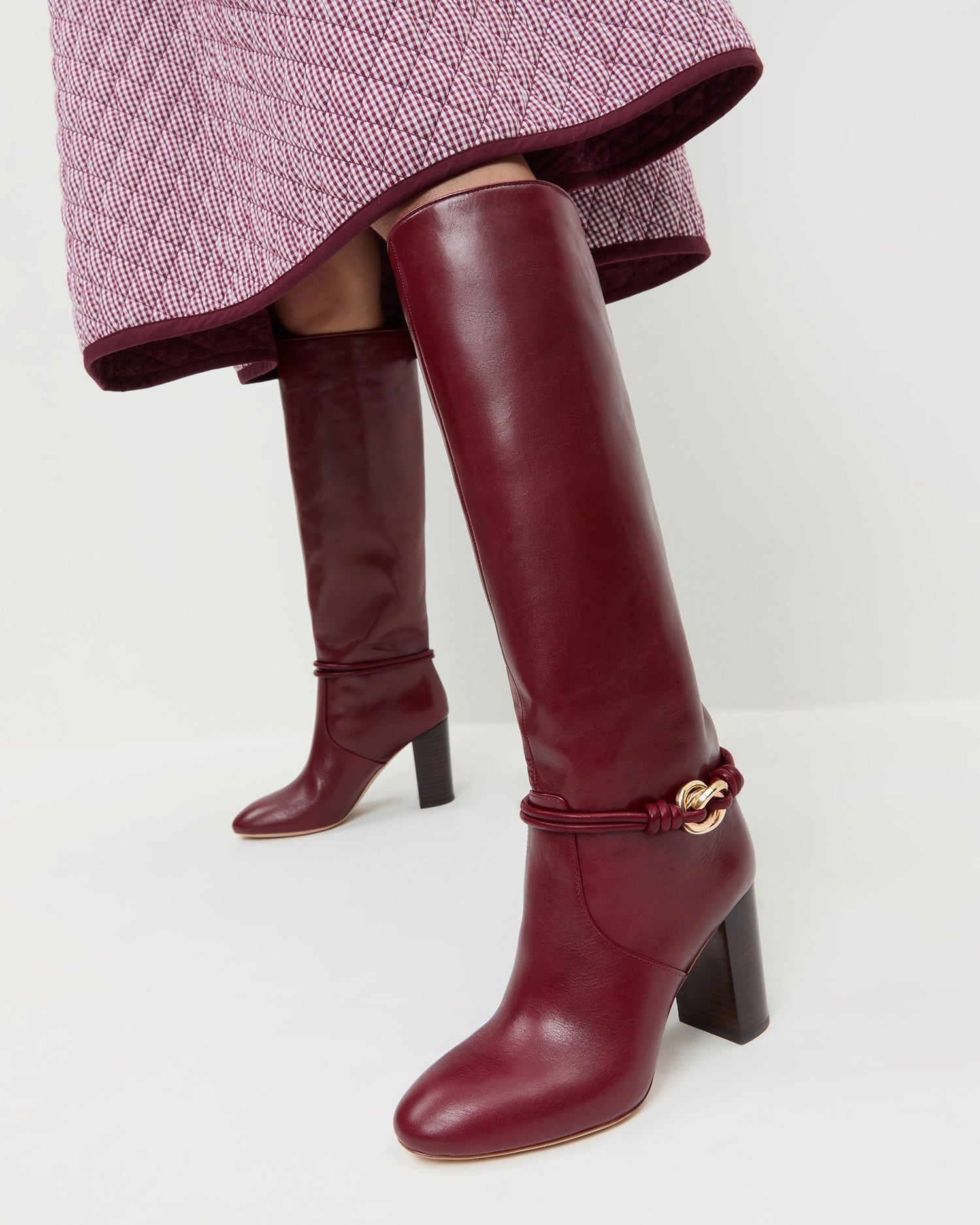 Loeffler Randall Women / Goldy Wine/Gold Leather Tall Boot