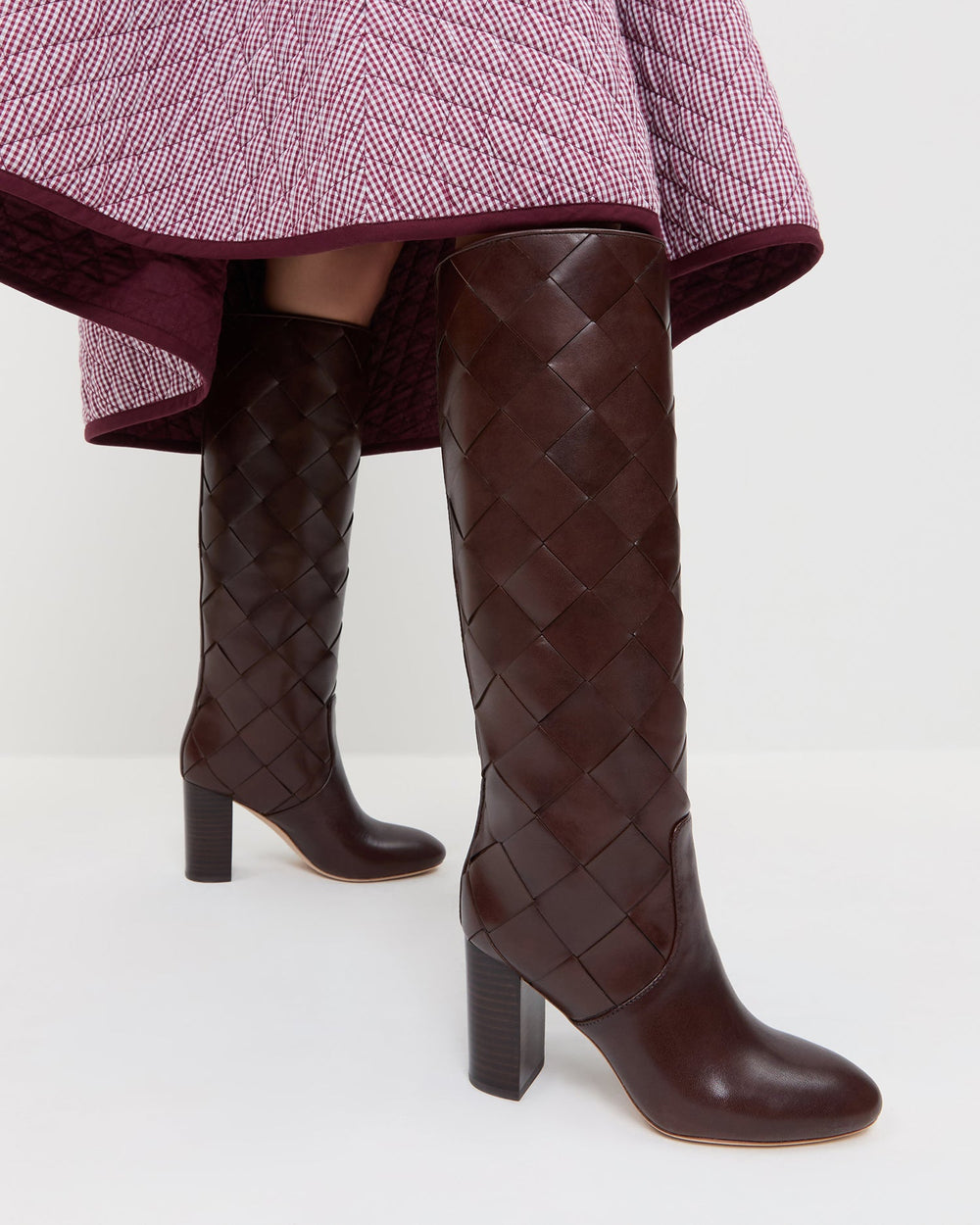 Loeffler Randall Women / Goldy Espresso Woven Leather Tall Boot