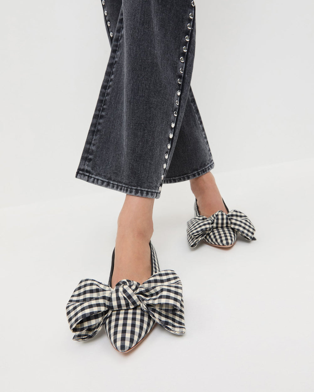 Loeffler Randall Women / Noa Black/White Gingham Bow Flat