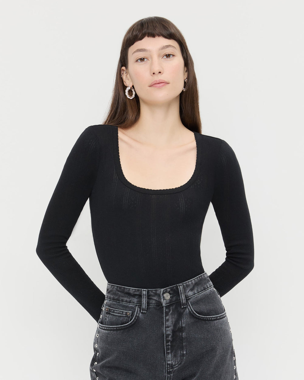 Loeffler Randall Women / Kaya Pointelle Long-Sleeve Bodysuit